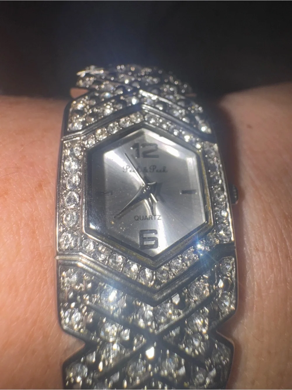 Peck & Peck Silver-Tone Crystal Bracelet Watch